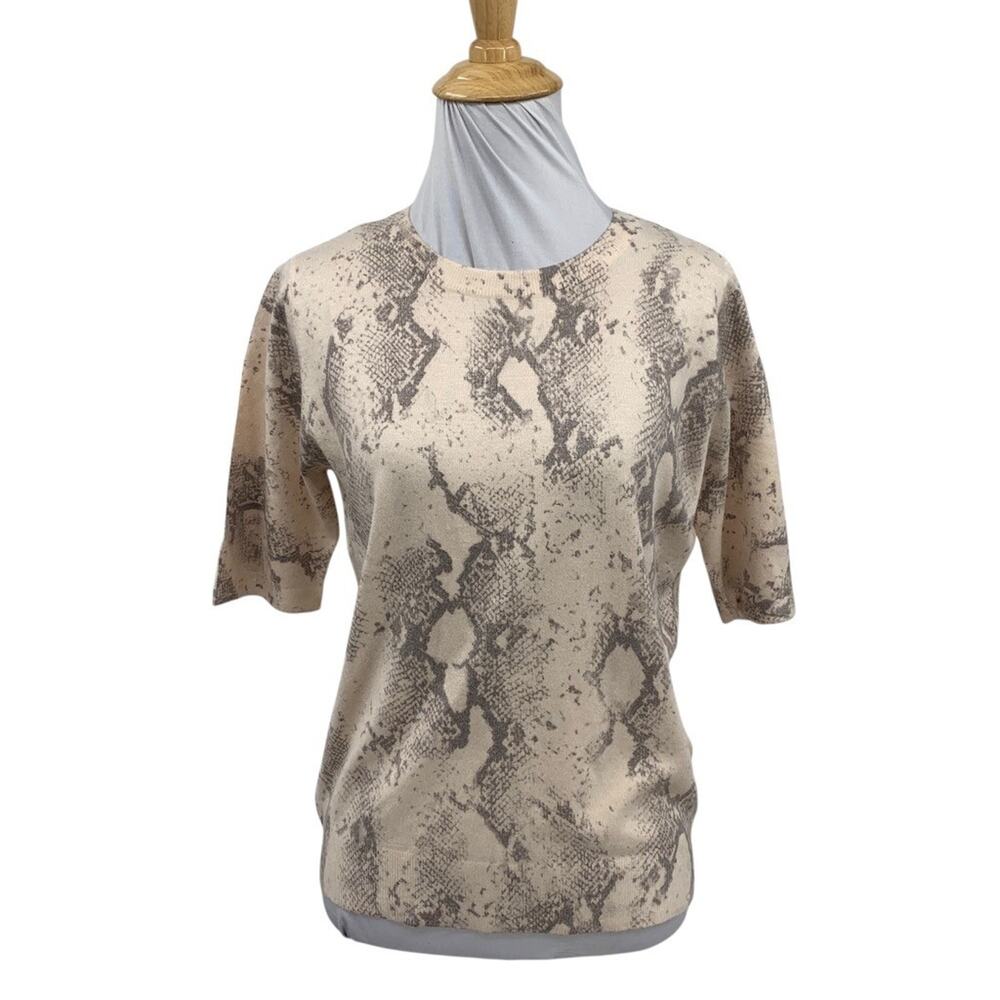 Sioni Top Womens M Medium Tan Pewter Python Print Short Sleeve Crop Round Neck